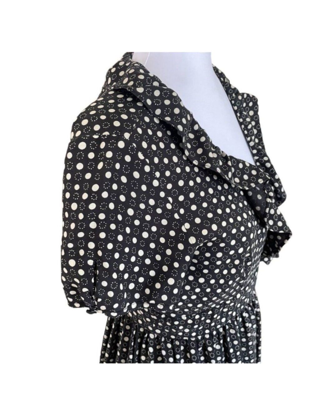 J Crew Black Cream Polka Dot Silk Wrap Dress Medium - Picture 4 of 10